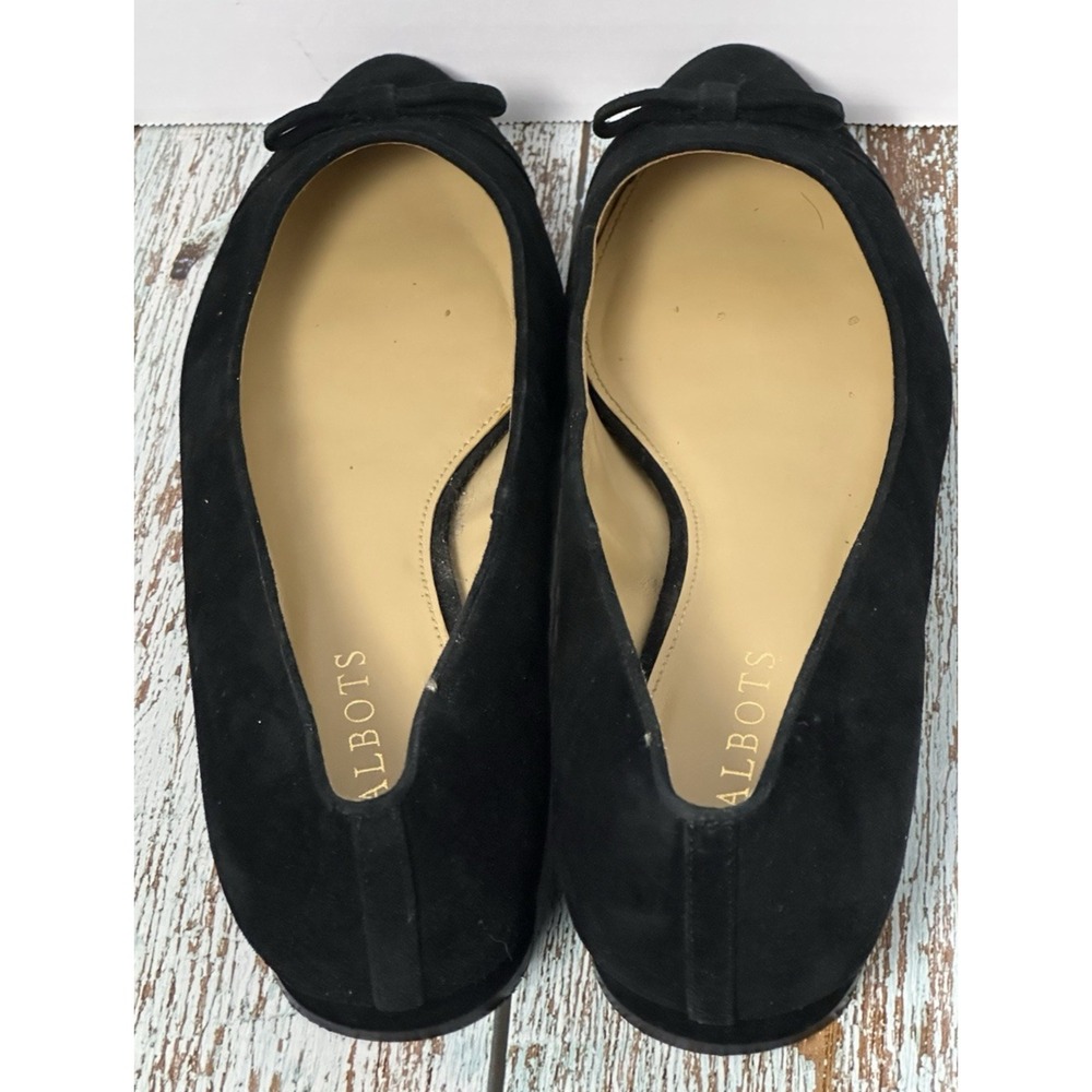 Talbots Edison Cap Toe Flats 9.5 M Black Suede Leather Bow Pointed Toe Shoes - Picture 7 of 16